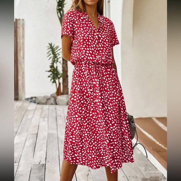 Boho drawstring waist A line dress - Picture 5 of 5